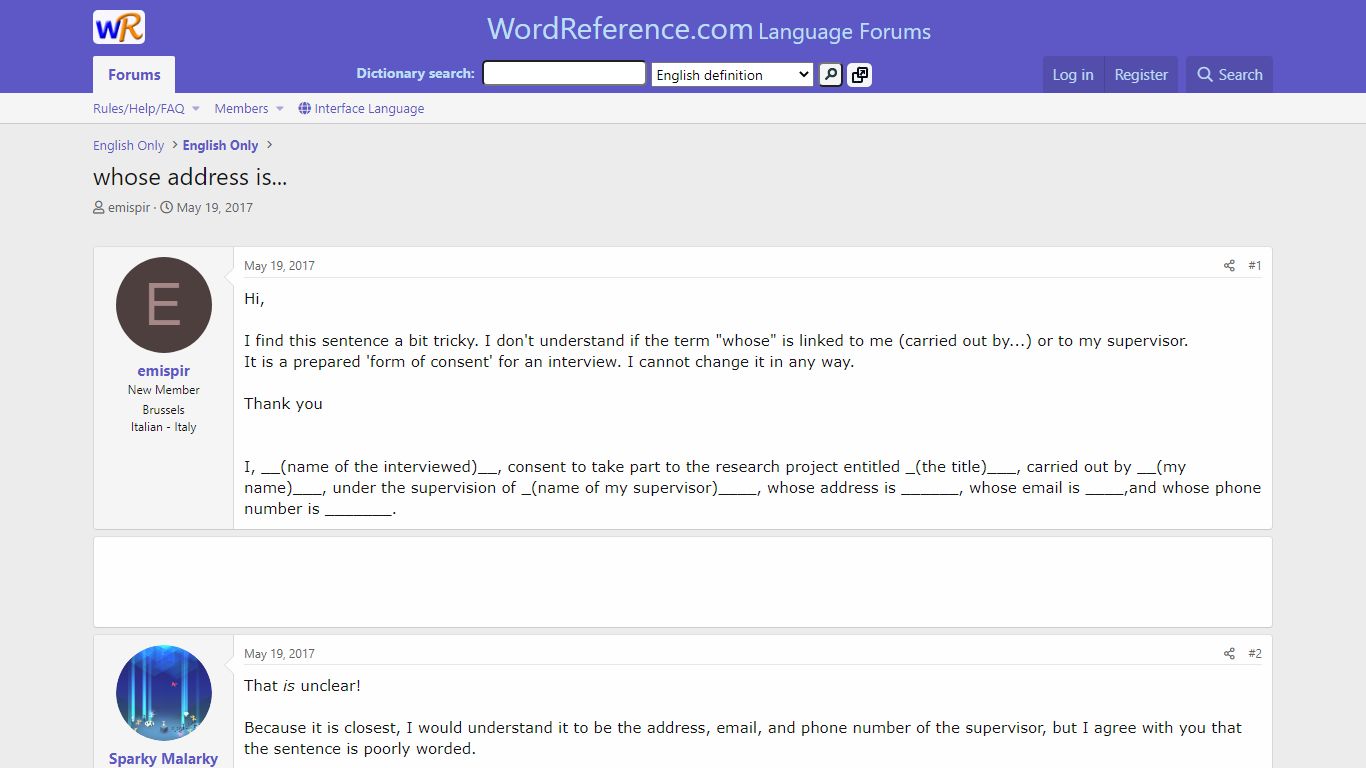 whose address is... | WordReference Forums